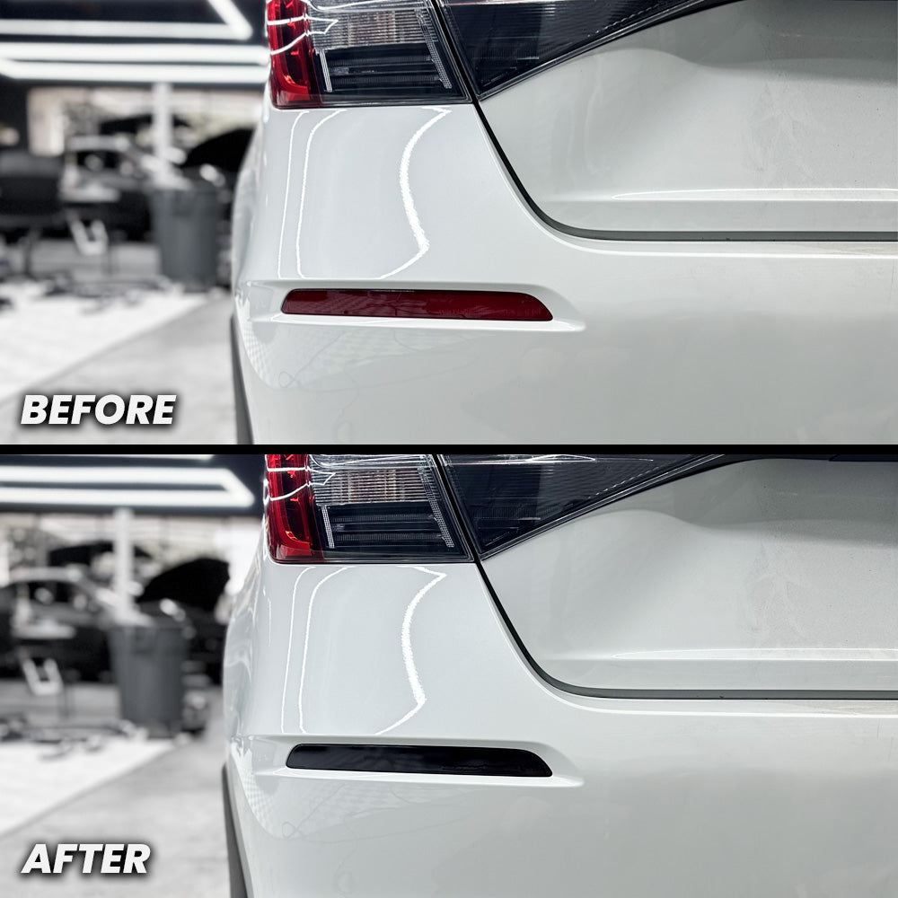 thumbnail image 2 of Toyota Supra GR Rear Bumper Reflector Tint Pre-Cut Overlay – Blackout Smoke 2 of 4